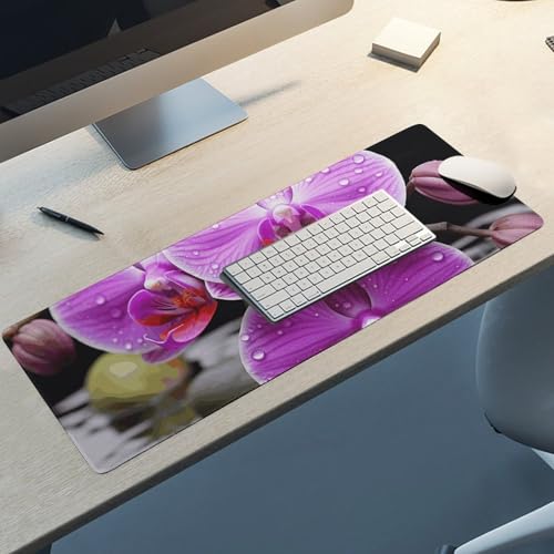 Tapis de souris de grande taille orchidée violette antidérapant