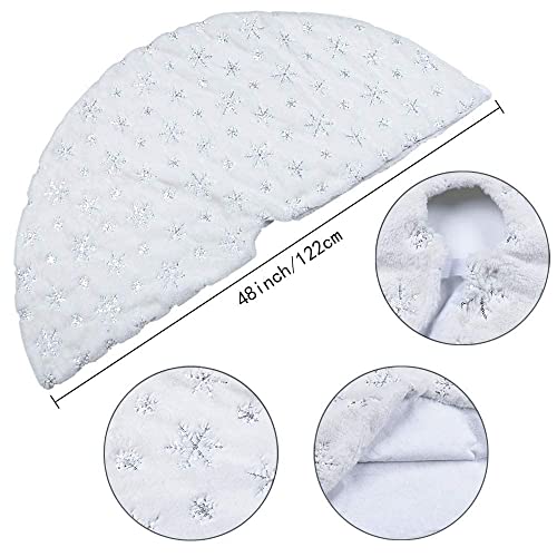 KERIQI 48Inch White Christmas Tree Skirt with Silver Sparkly Embroidered Snowflakes, Fluffy Faux Fur Tree Skirts Mat for Xmas Holiday Party Christmas Decorations - Thumbnail 3