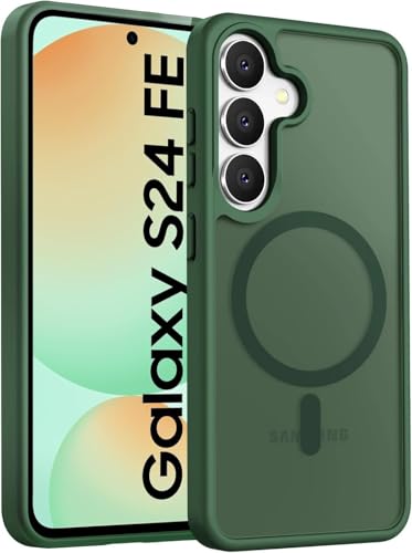 Image of Elzzi Magnetic Guard Designed for Samsung S24 Fe 5G Case Translucent Matte Hard PC + TPU Back Cover [Compatible with MagSafe] Anti-Scratch Phone Case (Green)