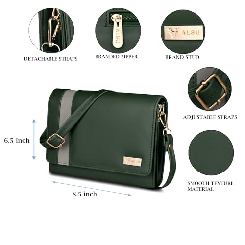 Image of ALSU Women's trendy Sling Bag | handbag | purse | crossbody bag| deattachable straps | adjustable straps |card slots side bag| phone pocket