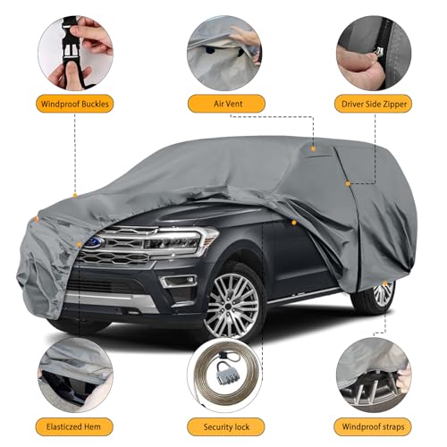 Image of Waterproof Premium Car Covers Replace for 2007-2025 Ford Expedition /Lincoln Navigator SWB, 10 Layers Heavy Duty All Weather Car Cover with Zipper Door, Windproof Bands for Snow Rain Dust Protection