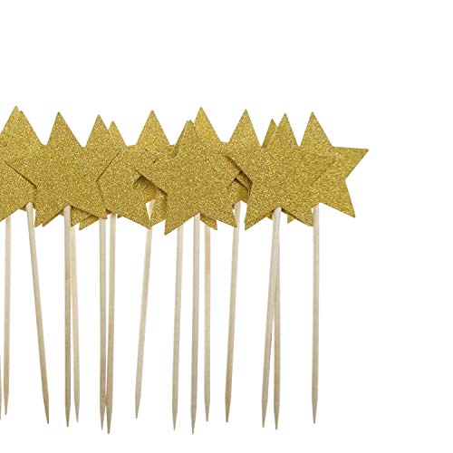 Bilipala Gold Star Cake Cupcake Decorations Toppers Picks Supplies, Appetizer Picks, 30 Counting #TOP3