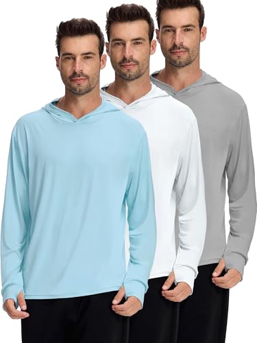 1 or 3 Pack Men's UPF 50+ Fishing Shirts Long Sleeve UV Sun Protection Hoodie Hiking Rash Guard Fishing Outdoor Running