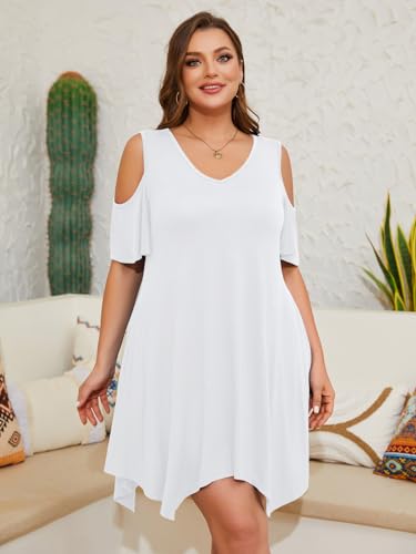 LARACE Womens Summer Casual T Shirt Dresses Cold Shoulder Flowy Dress with Pockets4