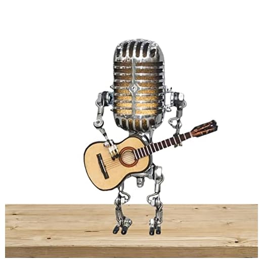 Hemousy Luz de Robot de Guitarra de micrófono Vintage | Holding Guitare Vintage, Vintage Micrófono Robot Dimmer Lamp,Brillo Ajustable para la decoración del hogar del Escritorio del Dormitorio