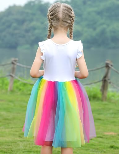 Kids Summer Holiday Rainbow Girls Birthday Unicorn Princesses Dresses3