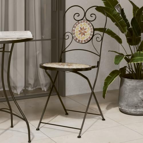 Ordellia Lot de 2 chaises de bistrot pliables, en terre cuite rouge et blanc, mosaïque en céramique, pour jardin, balcon, salle à manger, robuste