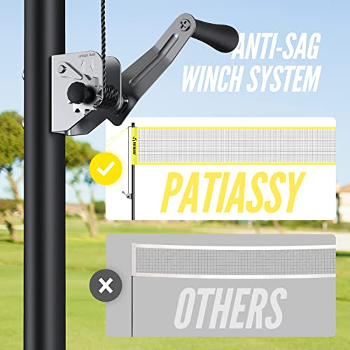 Patiassy 32Ft, 26Ft And 20Ft Width And Height Adjustable Volleyball And Badminton Combo Set With Net, Winch System, 4 Badminton Rackets, 2 Goose Feather Shuttlecocks And Volleyball For Backyards #TOP3