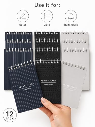 Image of DOODLE Pocket Plans Mini Spiral Notepads Set of 12 | 3 x 5 Inch Pocket Notepad with Top Spiral Binding | Pack of 12 Small Notepads for Notes, Lists, Reminders, To-Do & Desk Use | Assorted Designs