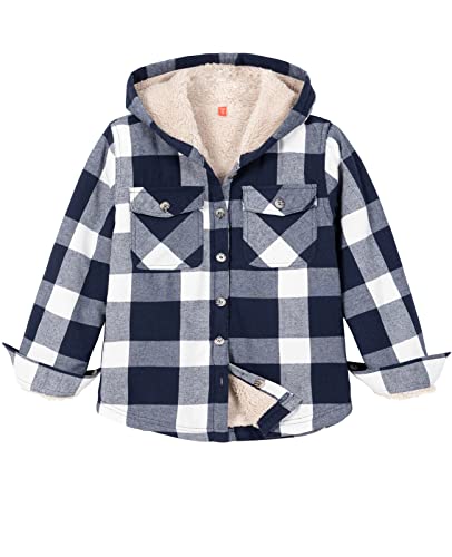 Image of ZENTHACE Boys Sherpa Fleece Lined Flannel Plaid Button Down Shirt Jacket,Hooded Flannel Shirt with Hand Pockets