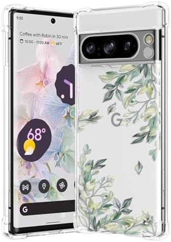RALEAVO Compatible with Google Pixel 7 Pro Clear Floral Case Girly Soft Slim Bumper Case with Flower Pattern-Leaf Pattern