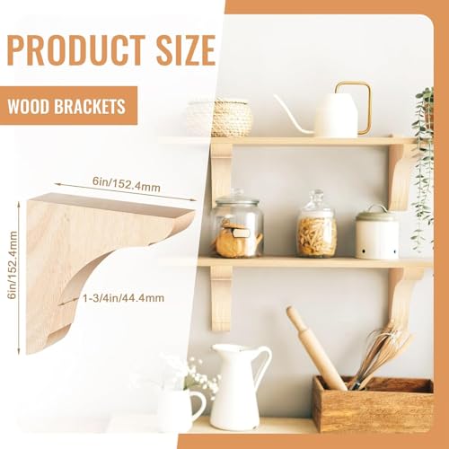 Image of Vercraft Wood Corbels Wooden Shelf Brackets, Unfinished Paintable Bracket with Hanging Hook for Doorway Countertop Kitchen Cabinet Book Shelves, Rubber Wood