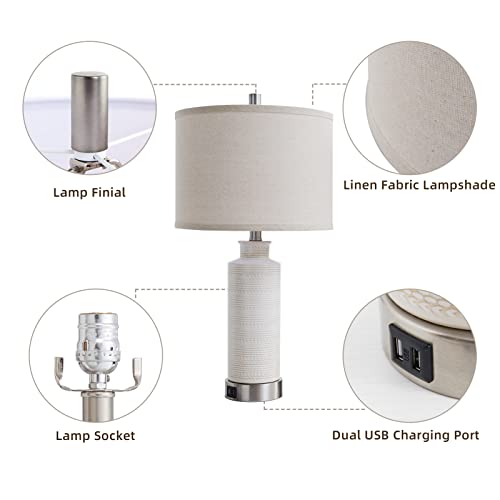 Aieampdo Set Of 2 Modern Table Lamps For Bedroom Bedside, 3-Way Dimmable Touch Ceramic Lamp With Dual Usb Ports, Contemporary White Decor Desk Lamp For Living Room End Table Entryway, 2 Bulb Included #TOP4