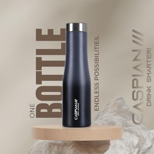 Image of CASPIAN / / / Aqua ISI Certified Stainless Steel Water Bottle 1ltr. (Graphite, 1 Litre, Set of 6) |Leak Proof Thunder for Fridge Home Office Travel School Kids Boys Girls Adults Sports Gym Yoga|BPA Free