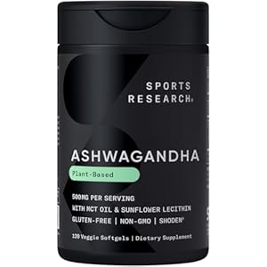 Sports Research® Ashwagandha Softgels with Coconut MCT Oil – Natural Ayurvedic Adaptogen Made with Shoden® Ashwa for Relaxation, Calm & Sleep Support – Gluten Free & Vegan Friendly – 120 Count