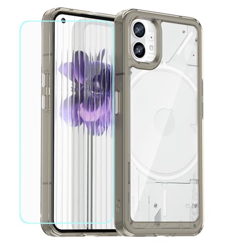 EUAGVQY Case for Nothing Phone 1,Tempered Glass Film,Crystal Acrylic Back + Flexible TPU Bumper,Shockproof Anti-Fingerprint,Protective Phone Cover for Nothing Phone 1,Grey