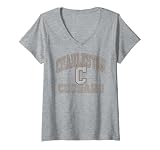 Women's Charleston Cougars Vintage Worn Gray Officially Licensed V-Neck T-Shirt