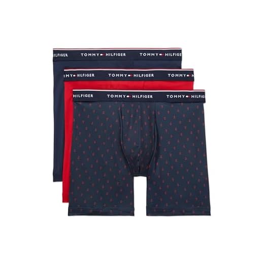 Tommy Hilfiger Cueca boxer Micro Classics Pacote com 3, Azul marinho, estampa de âncora azul marinho, mogno, GG