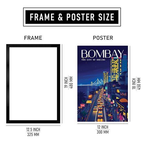 Image of CodersParadise inchBombay - The City of Dreams Framed Wall Poster (12x18 Inch) | Mumbai Skyline Night View Wall Art | Modern Cityscape Decor for Bedroom, Living Room & Workspace | Ready-to-Hang Frame
