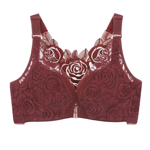 Sujetador de Mujer con Hebilla Frontal y Borde de Encaje sin de, Ajuste sin Costuras, para Yoga, Dormir, Talla Grande Línea Que Favorece