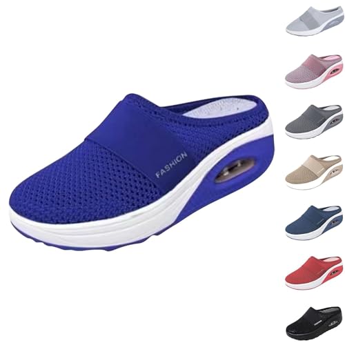Zapatos de enfermería para mujer, con cojín de aire, espalda abierta, para interiores y exteriores, sin espalda, sin cordones, ajuste ancho, sandalias para caminar, zapatillas para mujer, gris, 5 UK