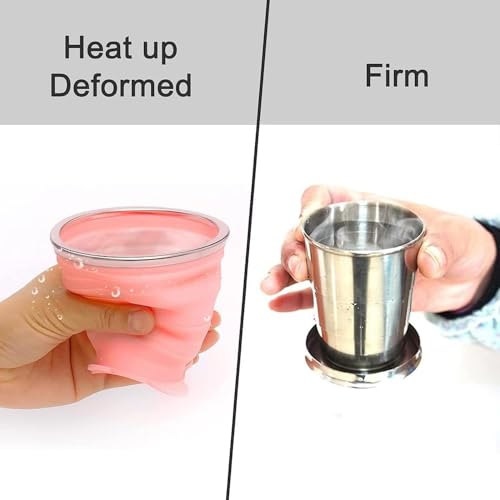 Image of Stainless Steel Collapsible Travel Cup with Keychain Case | Foldable Portable Drinking Cup | Reusable Camping & Hiking Cup for Outdoor, Gym, Office & Travel -150 ML (Pack of 1)
