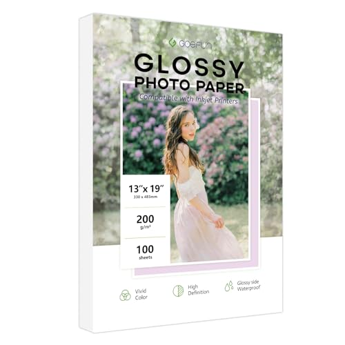 13x19 Photo Paper Glossy, Goefun 200 GSM/54 LB Printer Photo Paper for Inkjet Printer and Dye Ink, 100 Sheets