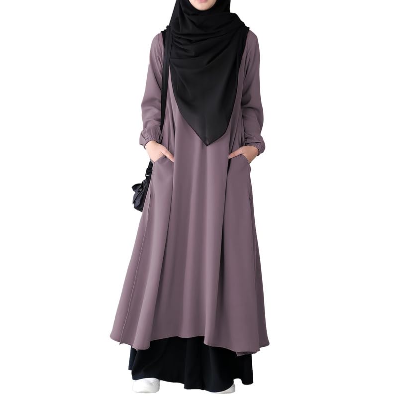 Muslim ClosetTwo Pieces Abaya Dress with Elasticated Sleeves made with Nida Matte Fabric - Knee length Burqa for Women and Girls