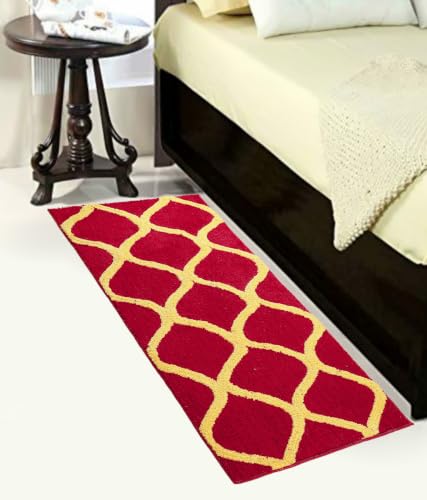 Image of Anti-Skid Bedside Runner for Bedroom Super Soft Microfiber Carpet for Bedroom, Living Room & Entrance | Washable Non-Slip Floor Mat (Red /Yellow, 2x7 FT)
