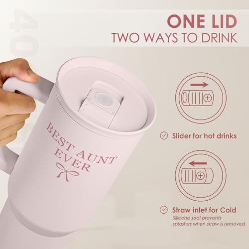 Image of SANDJEST Gift for Aunt - Best Aunt Stainless Steel Tumbler with Handle, Travel Coffee Mug for Moms - Aunts Gifts for Birthday Christmas Mothers Day, 40oz