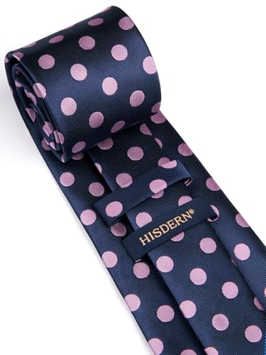 Image of HISDERN Polka Dot Ties for Men Classic Silk Ties and Pocket Square Formal Business Necktie Handkerchief Wedding Party