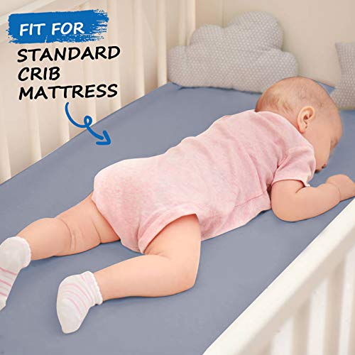 Crib Sheets For Boys 2 Pack, Baby Crib Sheets For Standard Crib Mattress & Toddler Bed, Cozy Breathable Fitted Crib Sheet Set For Baby Boy (28''X 52''X 8''), Grey And Navy #TOP2