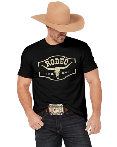 Western Cowboy Rodeo Shirts: Mens Vintage Cow Skull Graphic Tees Boho Country Concert Music T-Shirts