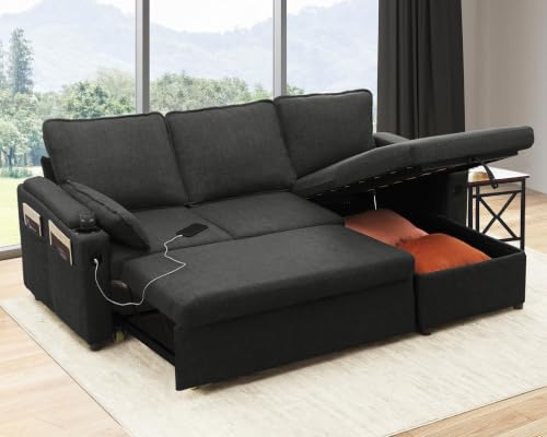 DURASPACE Sofa Bed Sleeper Pull Out 2 in 1 Sectional Sleeper Sofa Couches with Storage,USB, Cup...