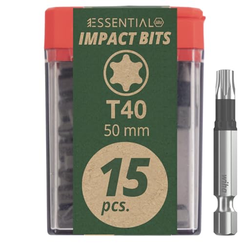 Wiha Essential Impact Bit-Box 15-tlg. I Bit Set T 40, 50 mm (1/4) I Bitbox I Bitsatz für Akkuschrauber I Schlagschrauber Bits in Tic Tac-Box (45611)