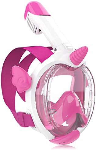 Full Face Snorkel Mask Kids,Protect Kids' Breathing and Eyes with Safe and Anti-Leak Anti-Fog Breathing System Swimming Mask (Cartoon KF-5, Pink)
