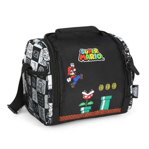 Mochila Infantil Rodinha Super Mário com Lancheira e Estojo Preta MC47562MO