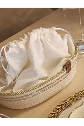 Ahs Tasarım Kapanabilir Kumaş Torbalı El Yapımı Ekmek Sepeti Gold 27 x 16