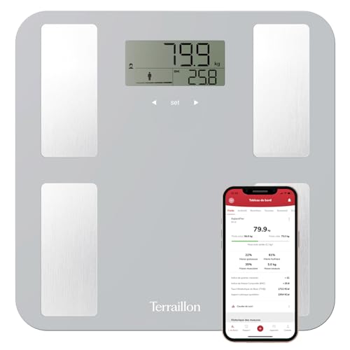 TERRAILLON - SMART CONNECT, Pèse Personne Connecté, Balance IMC, 8 Utilisateurs, Bluetooth Low...