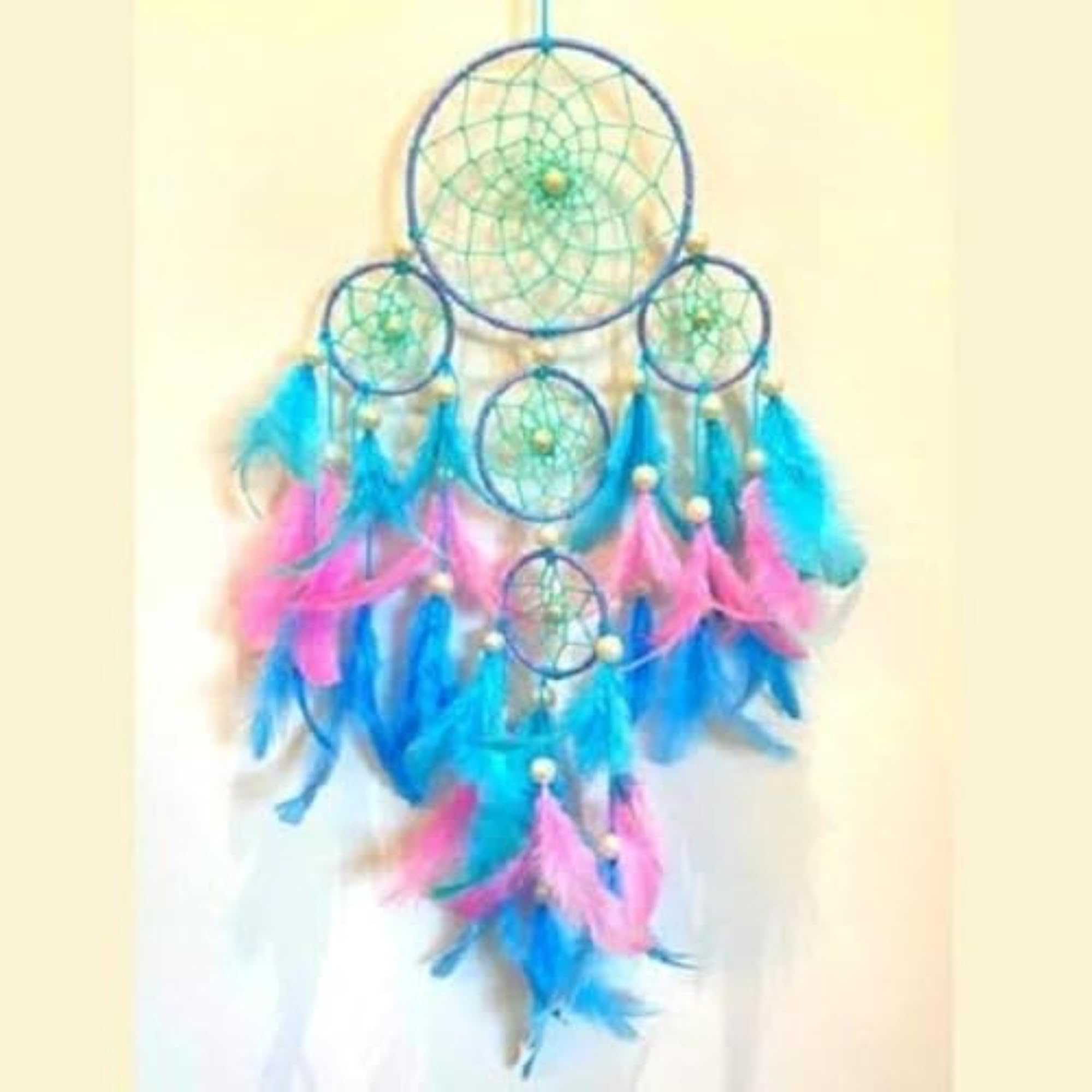 Feather & Wool Dream Catcher (8 inch, Blue)