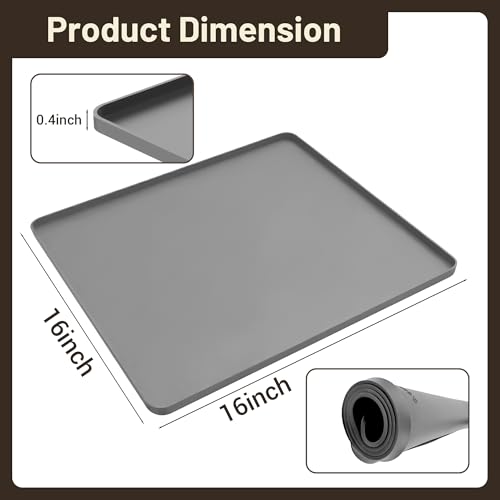 Image of ZJWZLG Silicone Coffee Mat for Countertop, 16x16 inch - Heat Resistant Espresso Machine Mat with Raised Edge, Non-Slip Waterproof Station Pad, Compact Coffee Bar & Kitchen Accessories - Grey