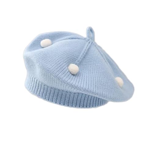 Image of duxyoz Light Blue Kids Knitted Beret Hats - Winter Warm Warm Beanie Cap,Toddler Baby Boys Girls Soft Stretch Comfortable Cute Painter Hats Free Size