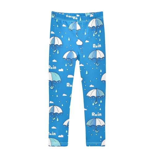 Umbrella Rain Blue Girls Leggings Soft Stretch Workout Yoga Dance Pants for Kids Casual Tights