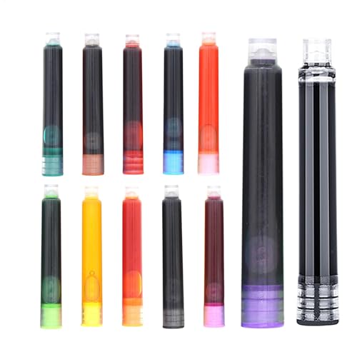 Recambios de tinta para pluma estilográfica de colores cruzados, 12 cartuchos de tinta de colores surtidos, 2,6 mm de diámetro de orificio, recambios de tinta de escritura para caligrafía