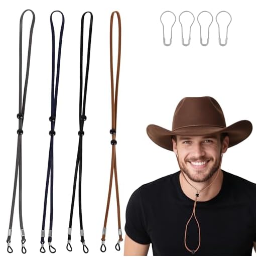Idrese 4 Pieces Leather Hat Chin Straps for Men and Women Stampede Strings Removable Cap Chin Cord 50cm Stampede Strings for Cowboy and Sun Hat,Western, and Outdoor Hats