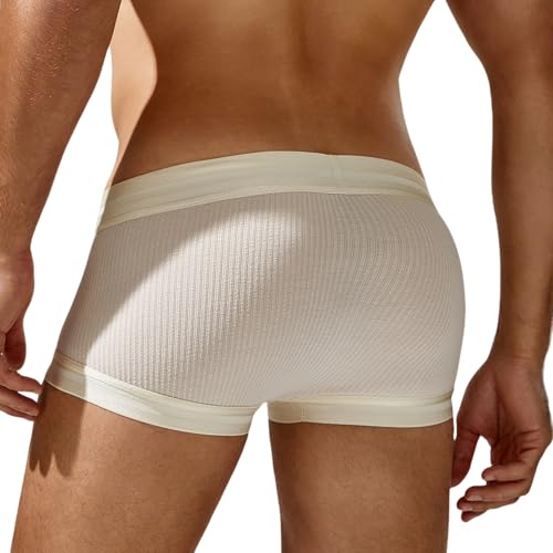 Mens Trunks Underwear Soft Ribbed Cotton Boxer Briefs for Men Low Rise Breathable Stretchy Comfort Pouch Design3