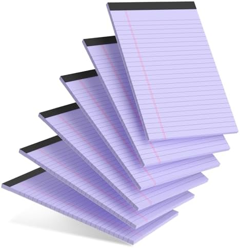 6pcs Small Legal Pad 5x8 College Ruled Purple Legal Pads Paper Notepads 6 Pack Study Back Writing Pads 5 x 8 Legal Pads Perforated Narrow Ruled Pads of Paper Purple