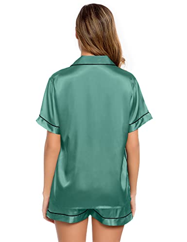 Image of LecGee Womens Silk Satin Pajamas Short Sleeve Loungewear Two-Piece Sleepwear Button-Down Pj Set