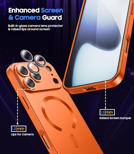 Image of DIZORO Magnetic Case for (iPhone 17 Pro Max) Case [Compatible with MagSafe][Built-in Camera Lens Protector] Slim Bumper Shockproof Metallic Luster Back Cover Phone Case - Cosmic Orange