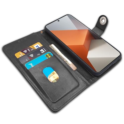Image of Pikkme Redmi Note 13 Pro Plus 5G Flip Cover Leather Finish | Inside TPU with Card Pockets | Wallet Stand and Shock Proof | Magnetic Closing | Complete Protection Button Flip Case (Black)